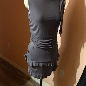 Women's Gray Ruffle Tiered Sleeveless Dress